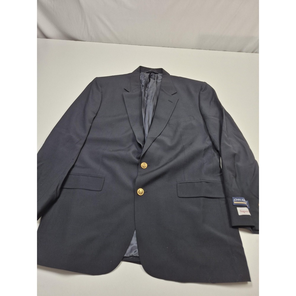 John Alexander Blazer Mens 44 Long Blue Super 120s Wool Gold Buttons NWT FLAW